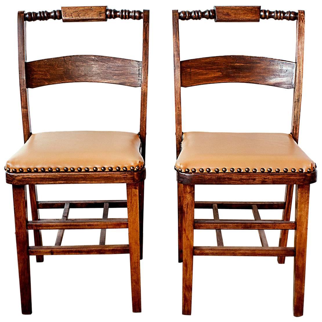 Set of Two Antique Folding Wood Chairs, circa 1930s