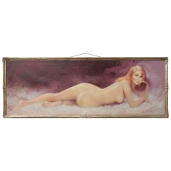 Mid-Century 7 Foot Pin Up Girl Nude Oil Painting 1