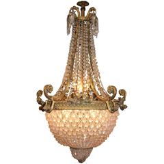 19th Century Bronze Beaded Crystal Chandelier