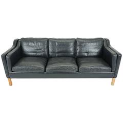 Danish Modern Black Leather Sofa 4
