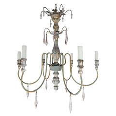 Antique Painted Six-Light Italian Chandelier with Wood Tassels