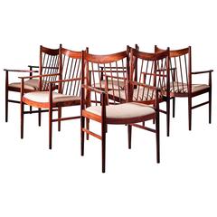 Arne Vodder Set of Six High Back Armchairs in Rosewood, Denmark, 1960s 6