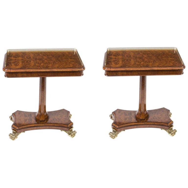 Pair of Regency Style Burr Walnut Occasional Tables For Sale