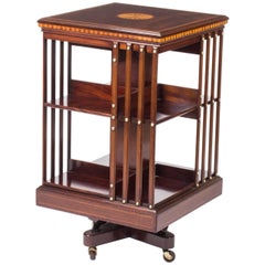 Antique  Edwardian Inlaid Mahogany Revolving Bookcase 19th Century