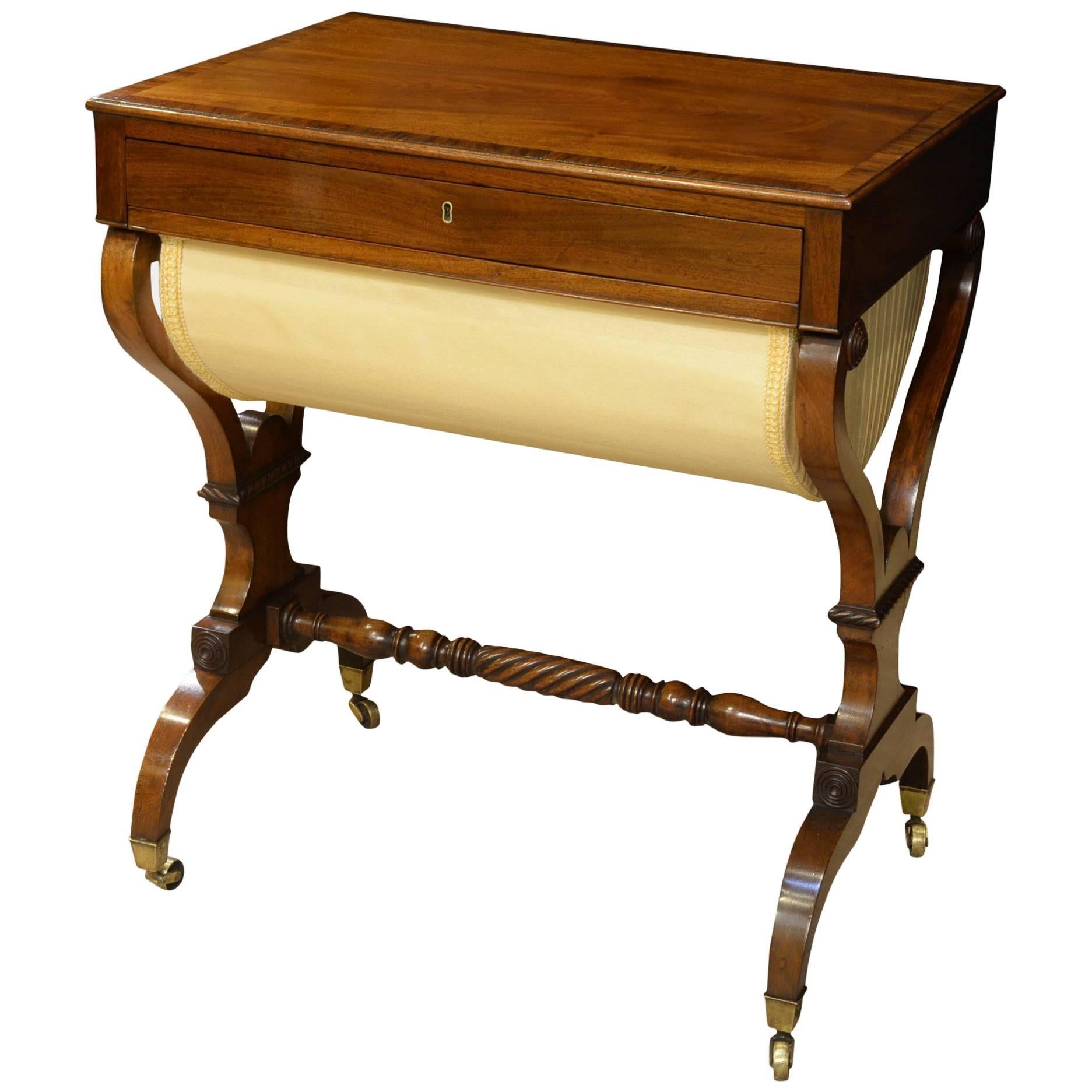 Fine English Regency mahogany Sewing Table crossbanded in rosewood c1810 For Sale