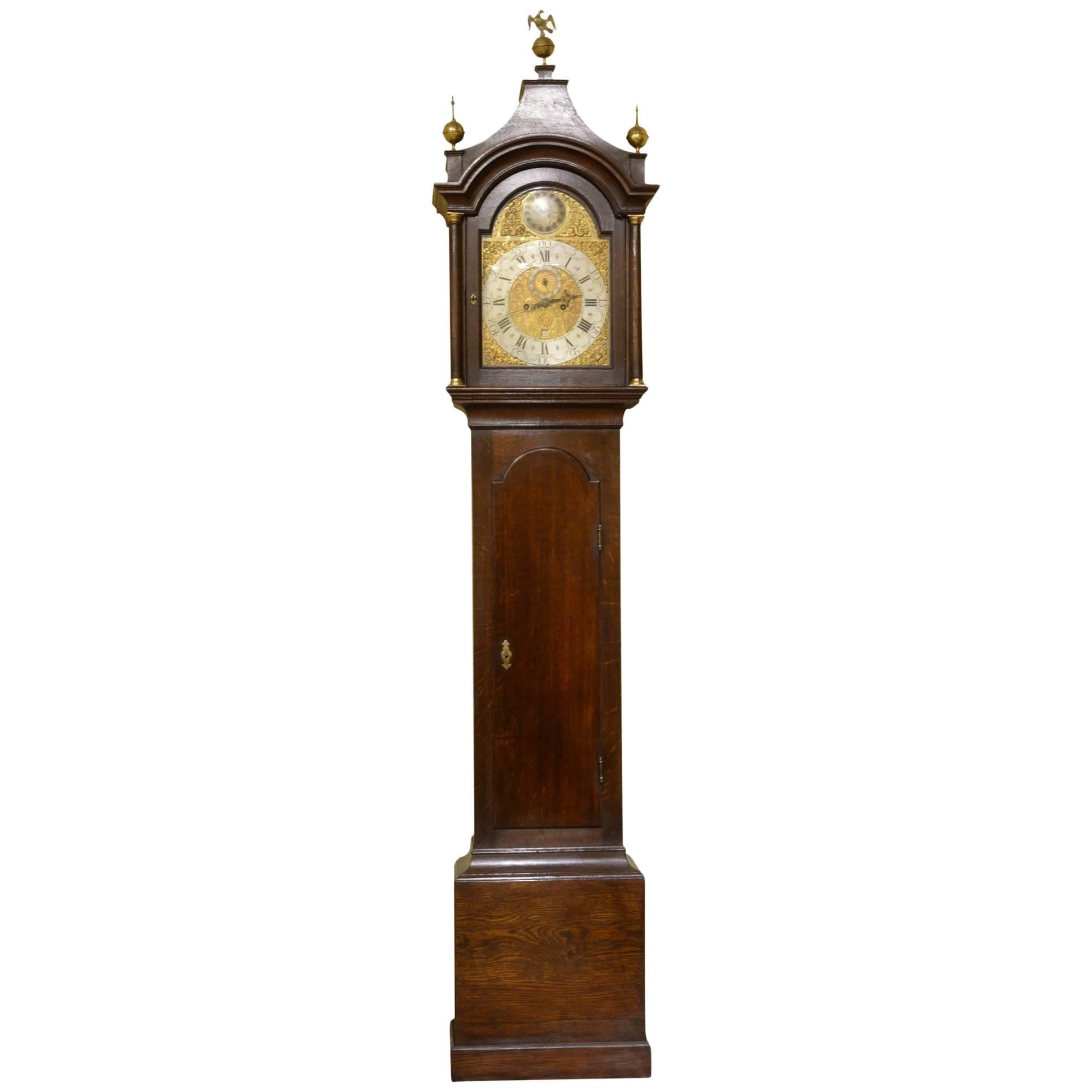 North Country Brass Dial Oak Longcase Clock For Sale