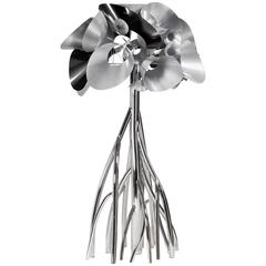 Contemporary design floor lamp in stainless steel and carbon / aluminium fiber