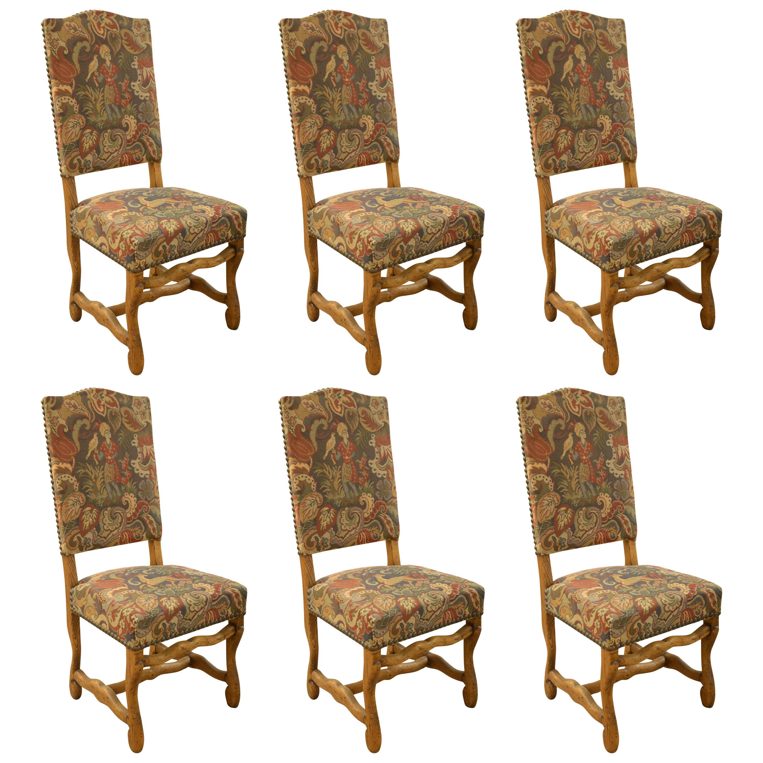 Set of Six French Upholstered 'Sheep Bone' Chairs