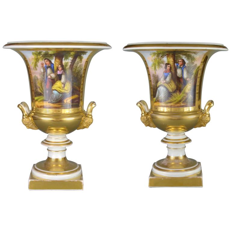 Pair of French Empire Porcelain Medici Vases Urns Old, Paris at 1stdibs
