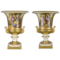 Pair of French Empire Porcelain Medici Vases Urns Old, Paris