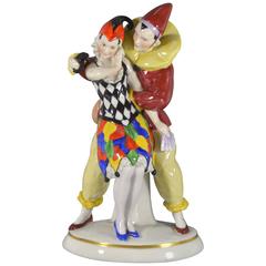 German Art Deco Porcelain Figurine Katzhutte Harlequin and Columbine
