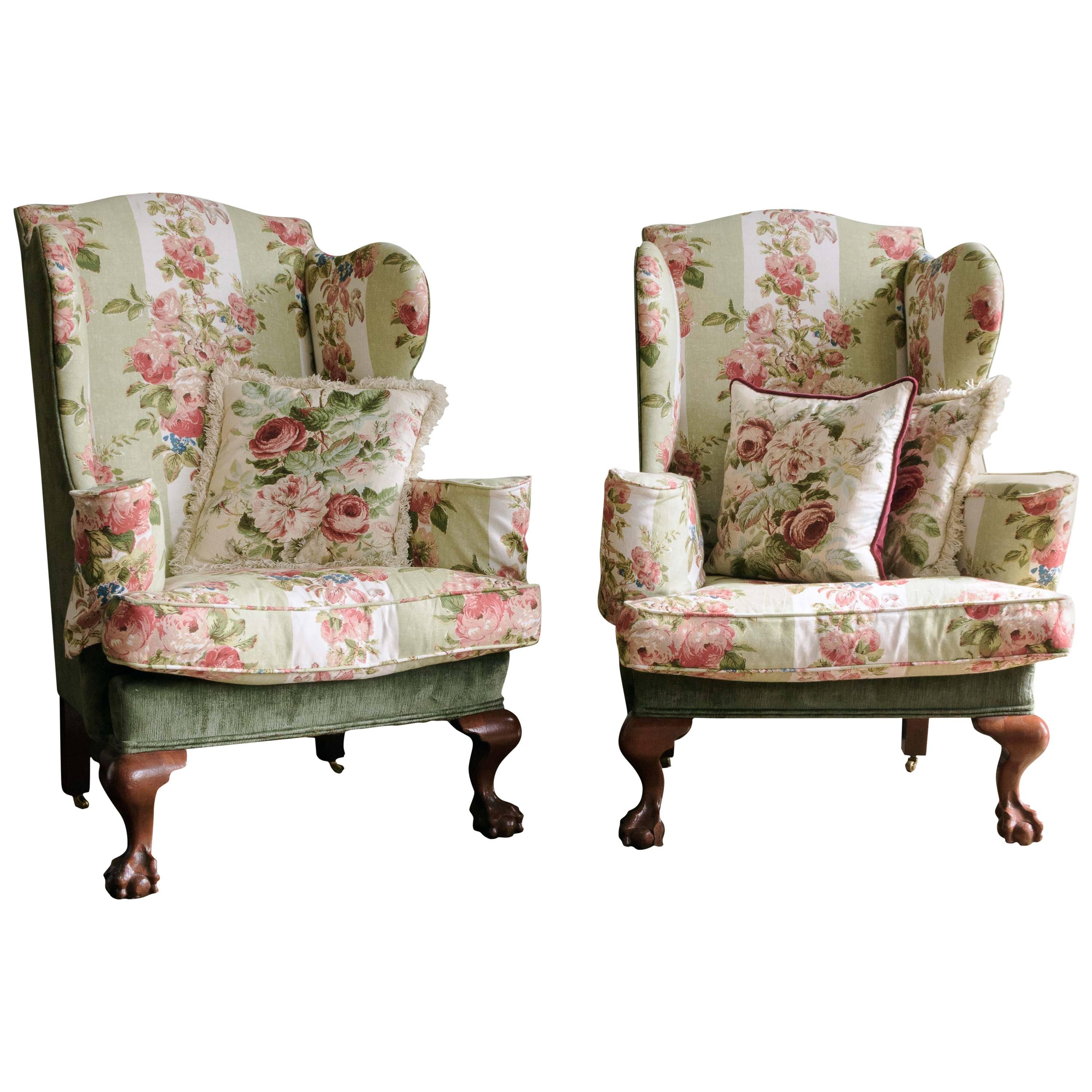 Pair of Early Georgian Style Wingback Armchairs