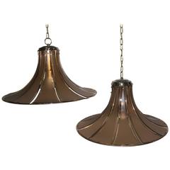 Pair of 1970s Chandeliers in Glass and Brass Directional Low Light