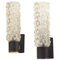 Two French Mid-Century Maison Arlus Cylindrical Glass and Brass Wall Sconces 11