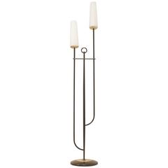 Mid-Century French Maison Arlus Two Stems Opaline Glass and Brass Floor Lamp 11