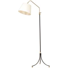 French Mid-Century Design, Neoclassic Black and Brass Tripod Floor Lamp