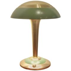 1920s French Art Deco Brass and Green Paint Swivel Top Desk Table Lamp