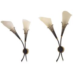 French Mid-Century Design, Two Maison Arlus Brass and Plexi Wall Sconces Lamps 10