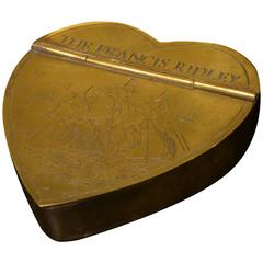 Antique Brass Heart Shaped Tobacco Box