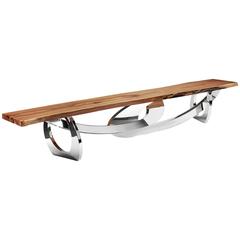 Contemporary design bench in Walnut wood and polished stainless steel 8