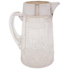20th Century Victorian Cut-Glass and Silver Plated Water Jug or Pitcher