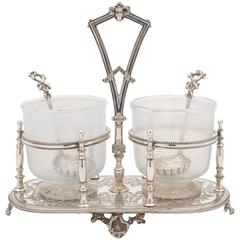 19th Century Victorian Cream and Sugar in Silver Plated Stand