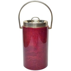 Signed Aldo Tura Mid-Century Red Goatskin Italian Ice Bucket Wine Cooler 1960