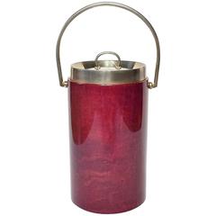 Large Mid-Century Red Goatskin Ice Bucket or Wine Cooler by Aldo Tura, 1960
