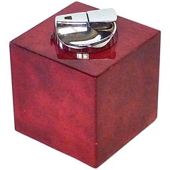 Luxus Retro Table Lighter Light Red Goatskin Chrome by Aldo Tura, Italy 1960s