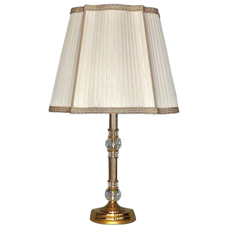 Polished Brass, Cut Crystal Table Lamp: Regency/Art Deco Elements