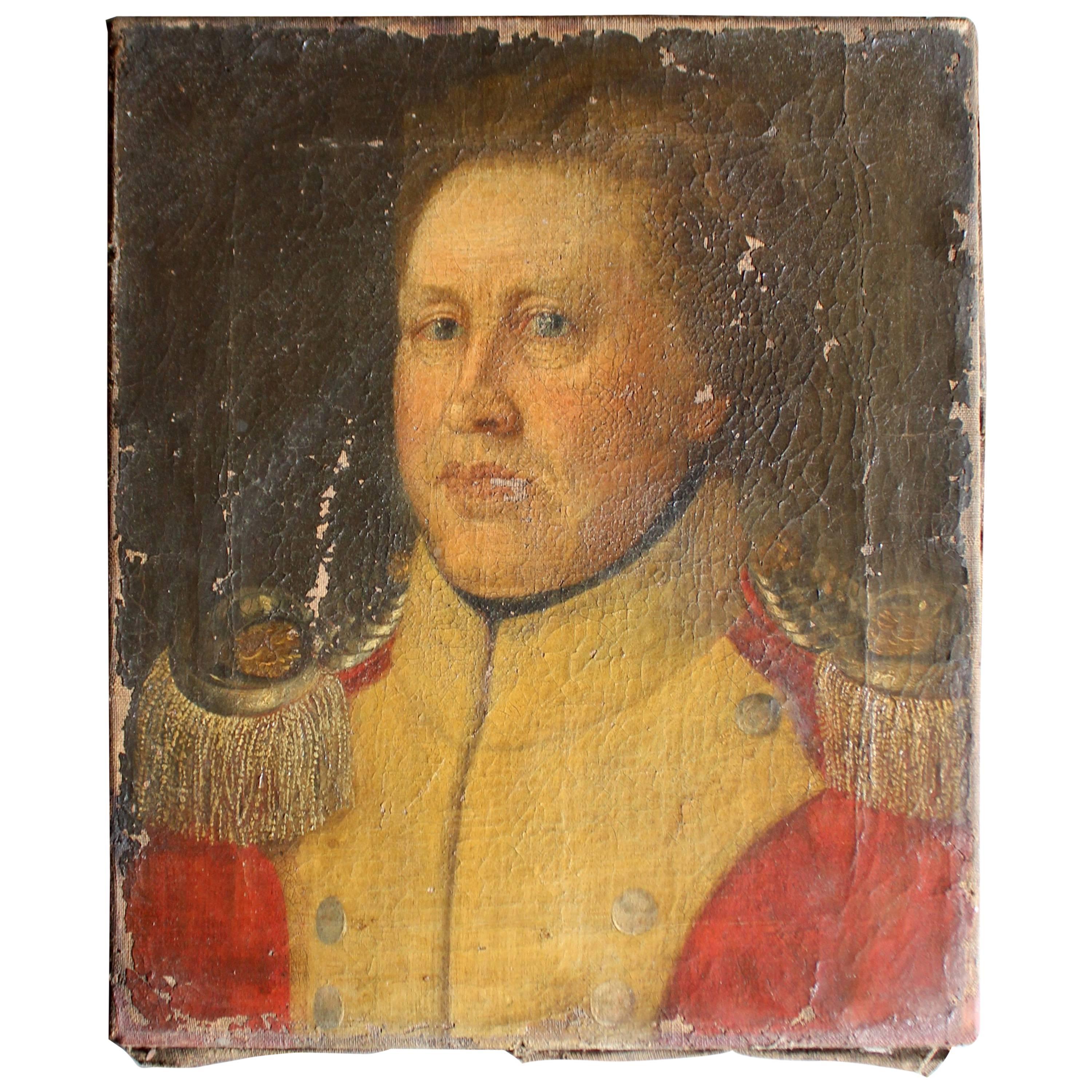 Continental Provincial School Oil on Canvas Portrait of Military Officer