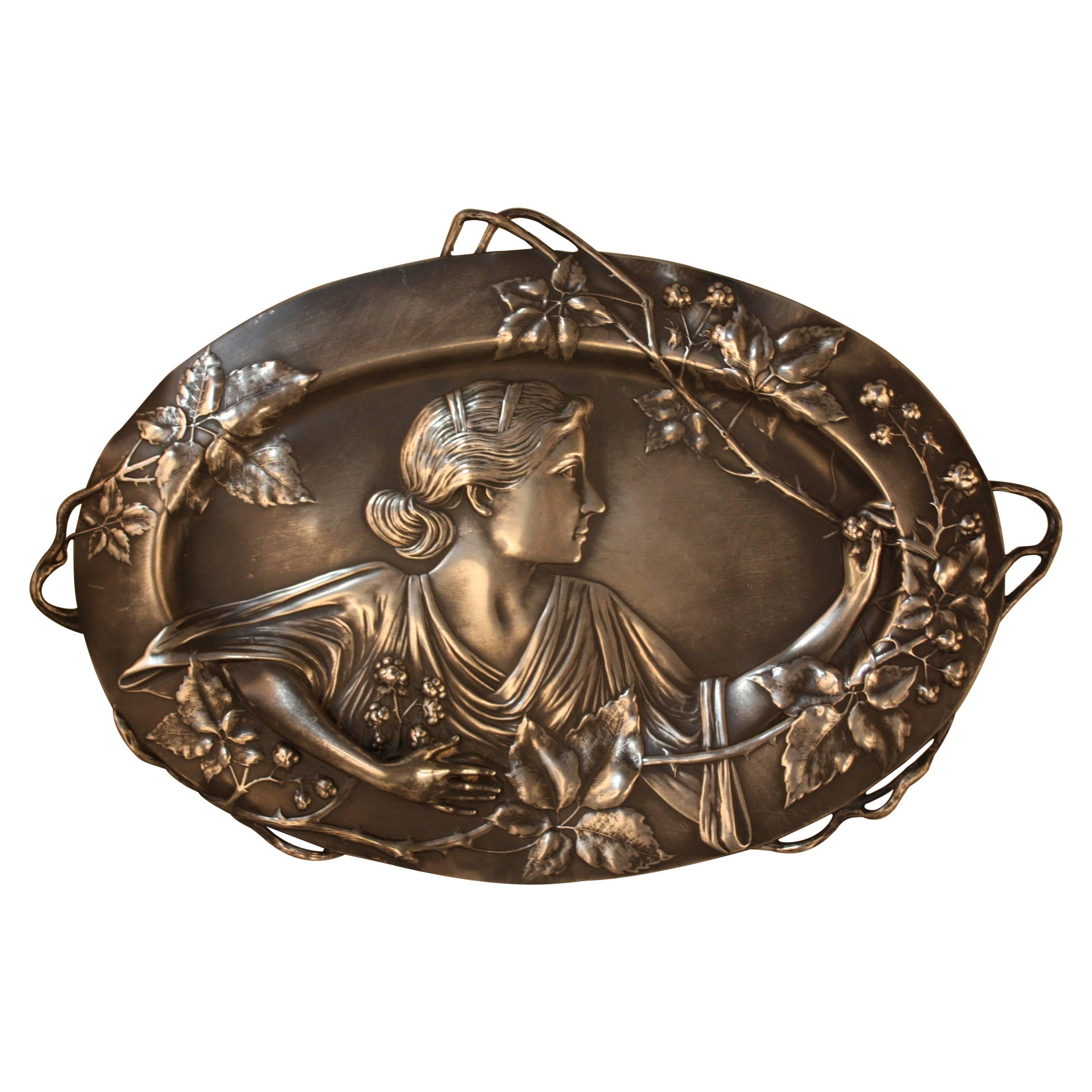French Art Nouveau Silver Tray-Wall Plaque
