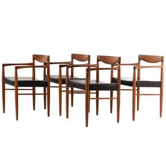 Four Armchairs Solid Teak and Leather, Denmark, 1960s 4