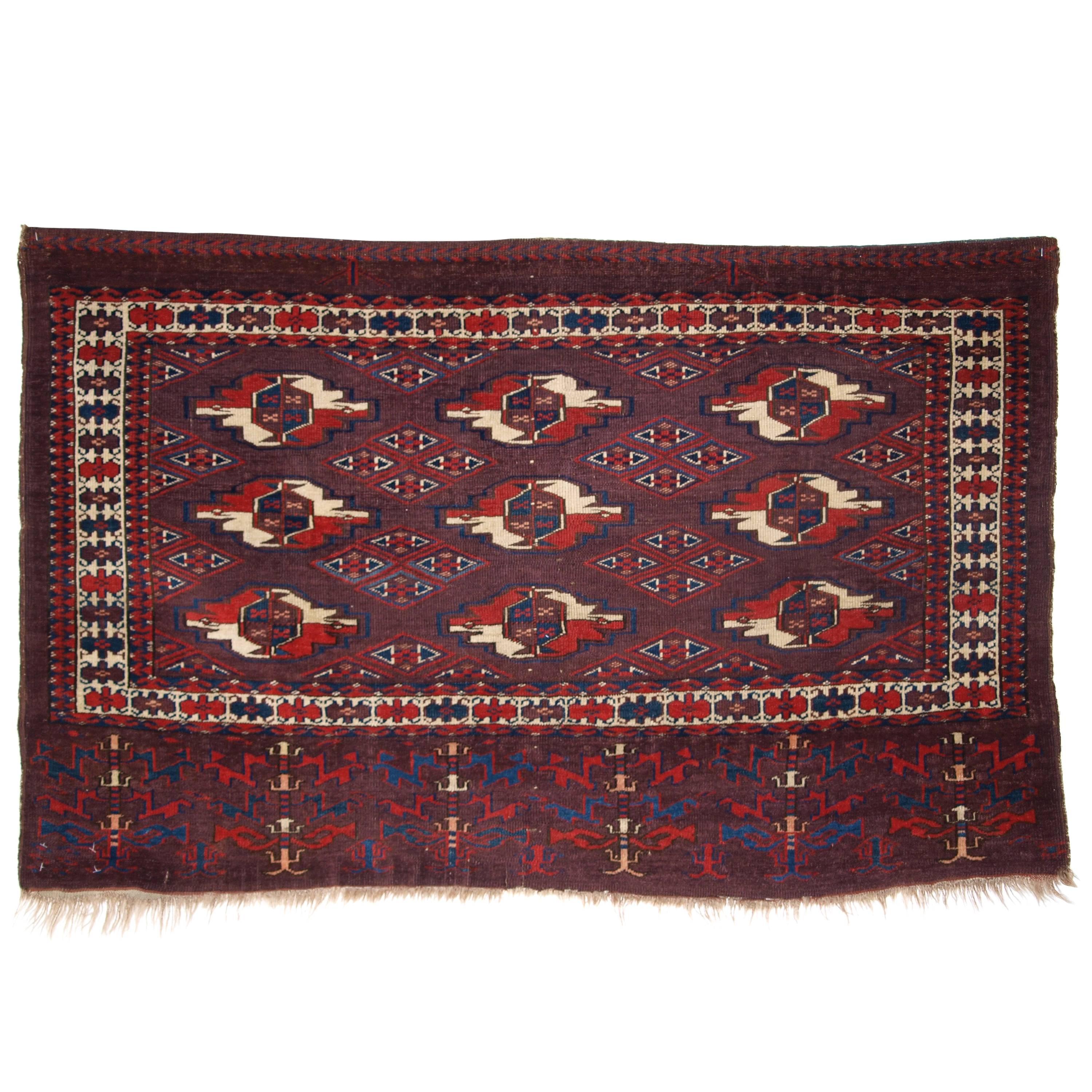 Antique Yomut Turkmen 9 Gul Chuval with Superb Rich Color, circa 1870 For Sale