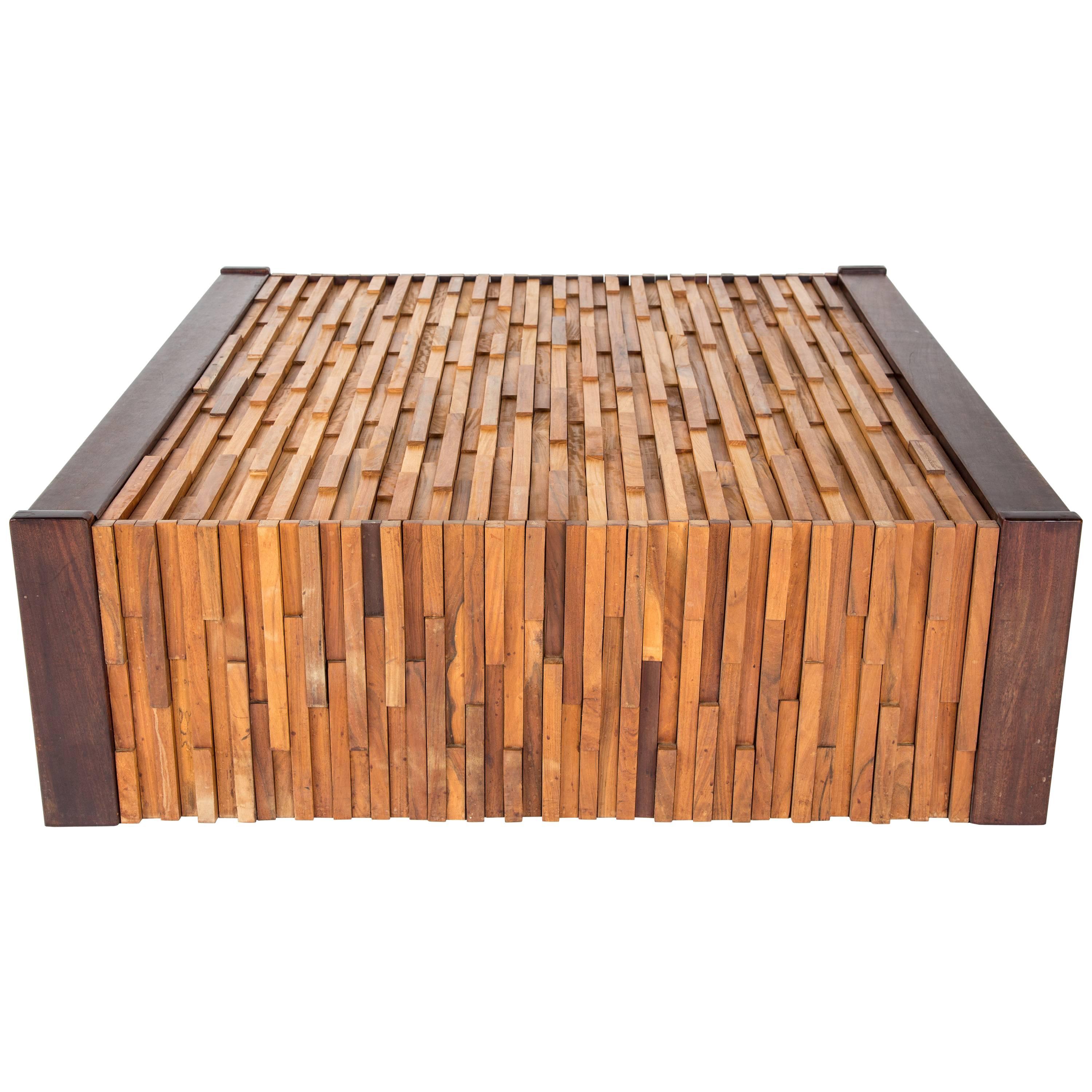 PERCIFAL LAFER mixed tropical wood coffee table, Brazilian brutalist style 