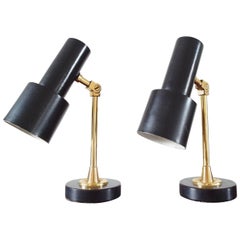 Pair of Original Brass and Black Stilnovo Table Lamps, Italy, 1950s