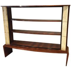 20th Century, Italian Art Deco Rosewood and Parchment Paper Bookcase