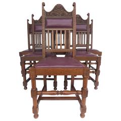 Set of Eight Solid Oak Carved Chairs