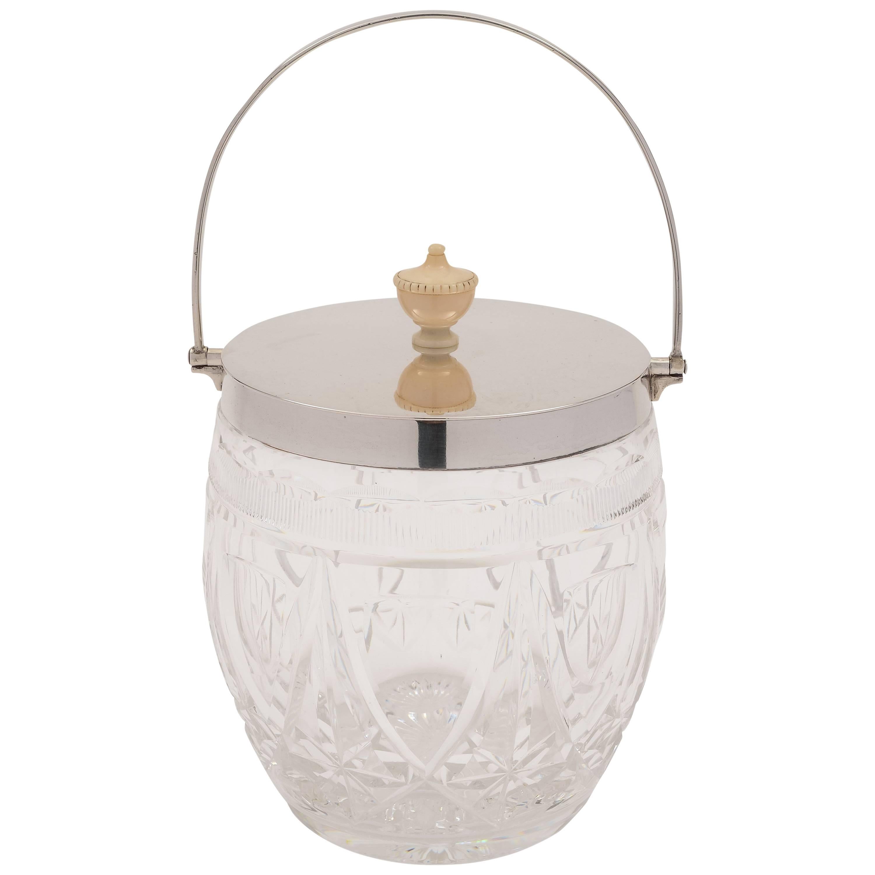 20th Century Silver Topped Cut Glass Biscuit Barrel or Cookie Jar For Sale