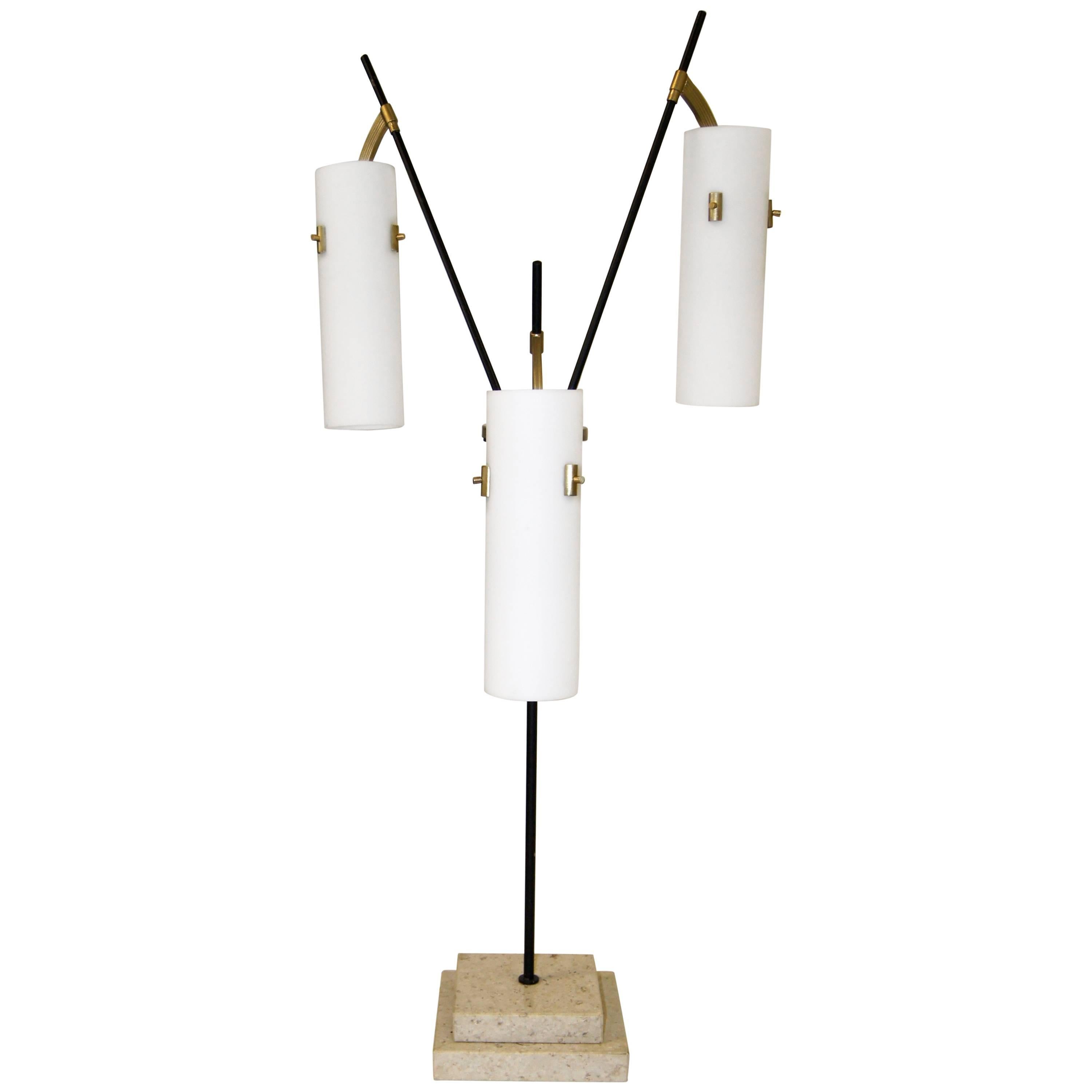 Three-Arm Table Lamp with Opaline Shades For Sale