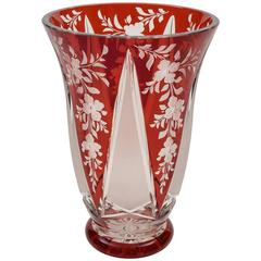 Antique 20th Century Bohemian Ruby Overlaid Glass Vase