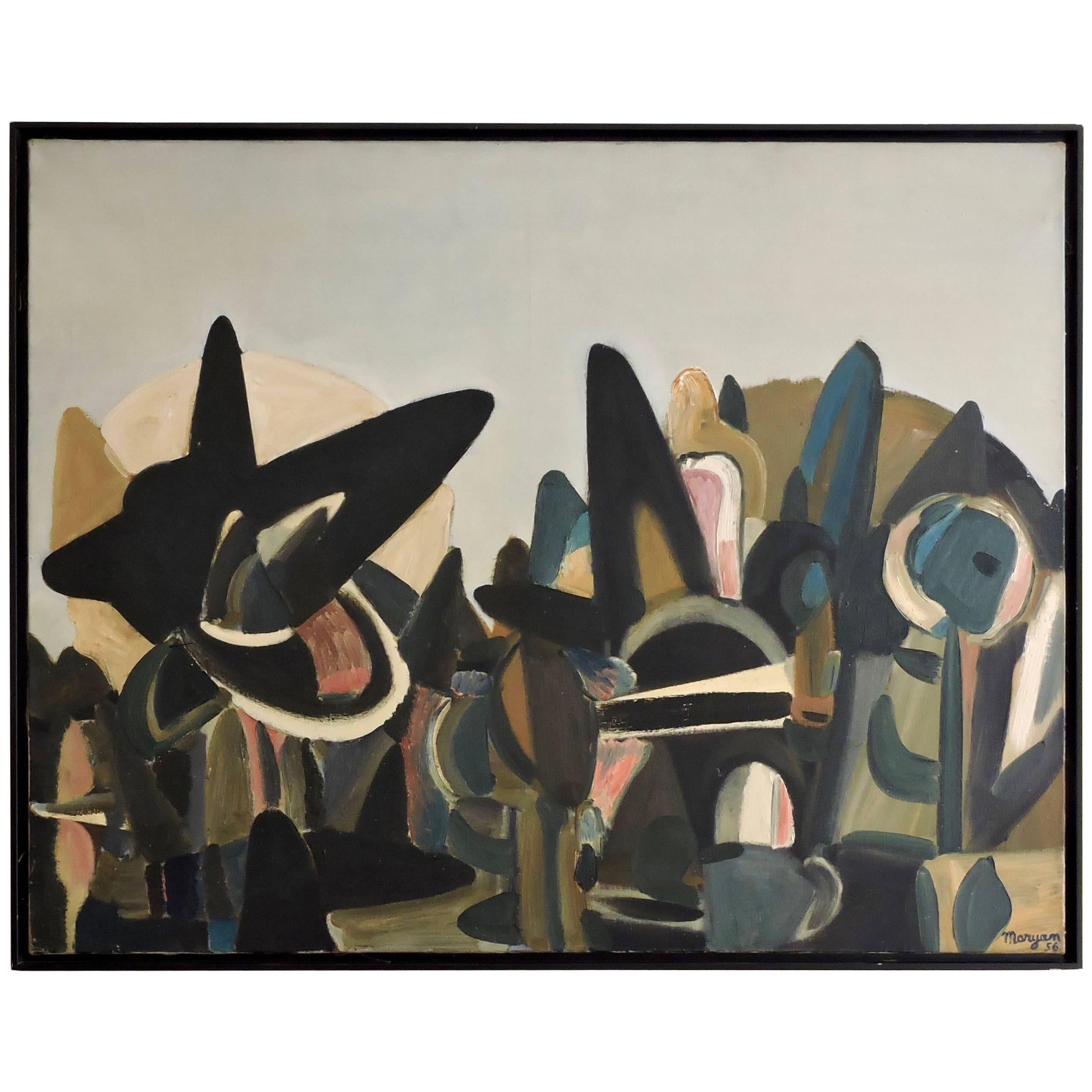 Peinture exceptionnelle de Maryan S. Maryan:: huile sur toile:: 1956