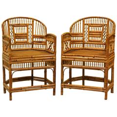 Pair of Vintage Brighton Pavilion Style Chinoiserie Chippendale Bamboo Armchairs