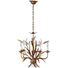 Gilded Metal Sheaf of Wheat Chandelier, Italy, 1940s