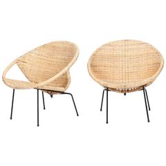 French Pair of Wicker Chairs, 1950s
