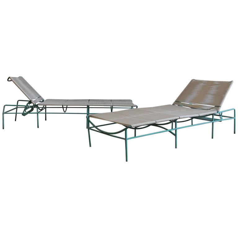 Solid Aluminum and Rope Outdoor Adjustable Chaise Longues For Sale at