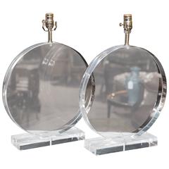 Unusual Pair of Mid-Century Springer-Like Lucite "Moon" Lamps 4