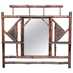 Antique 19th Century English Lacquer Bamboo Overmantel Mirror