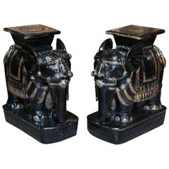 Pair of Gleaming Black Elephant Garden Seats