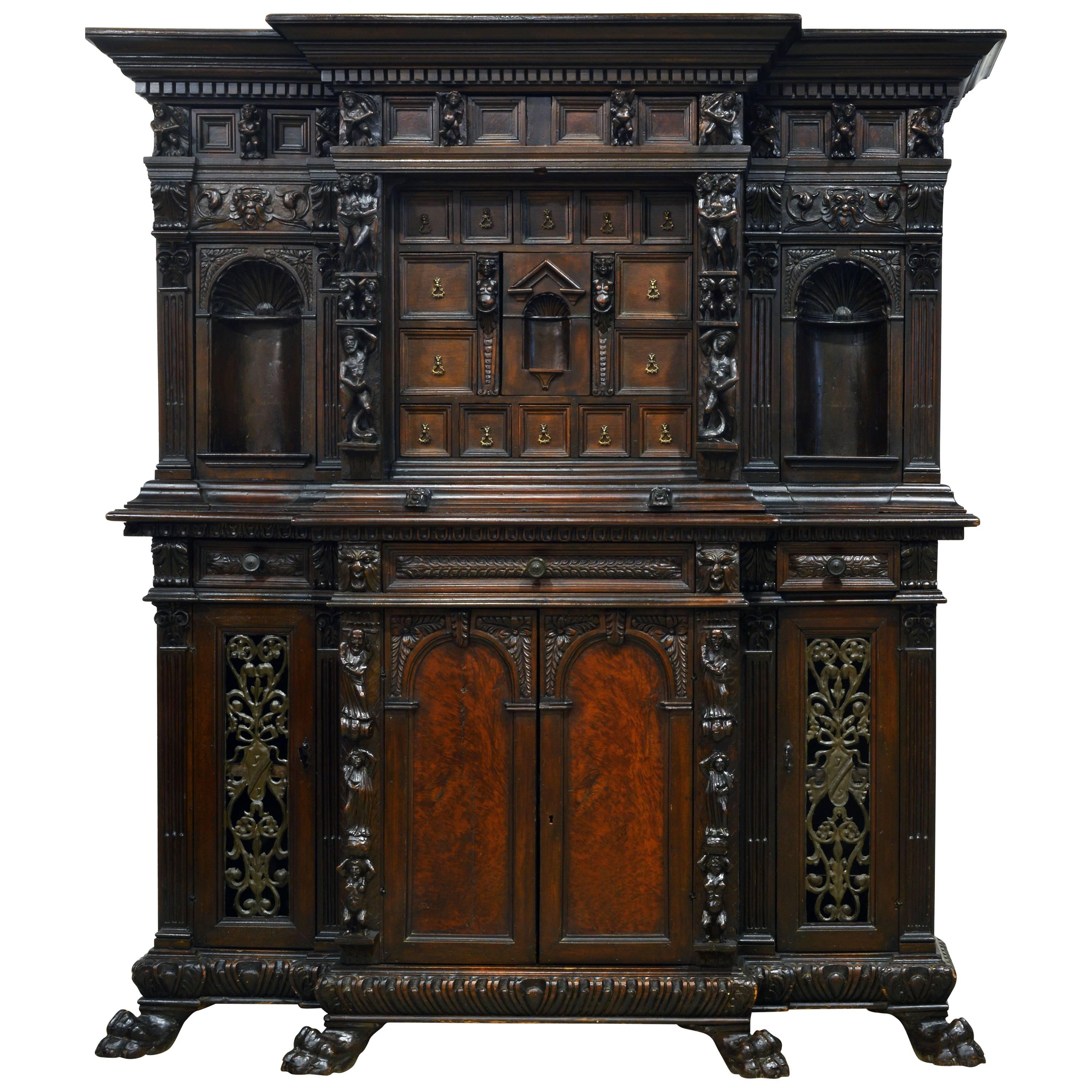 19th Century Italian Renaissance Style Two Part Carved Walnut 'Stipo a Bambocci'